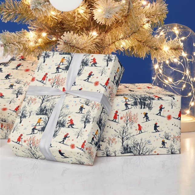 Festive Christmas Winter skiing tiled pattern Wrapping Paper (Holidays)