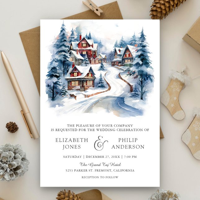 Festive Christmas Winter Village QR Code Wedding Invitation (Creator Uploaded)