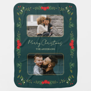 Festive Christmas with Holly Leaves Baby Blanket