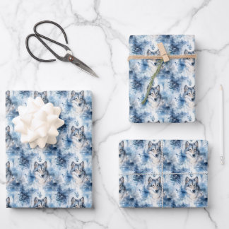 Festive Christmas wolf tiled pattern Wrapping Paper Sheets