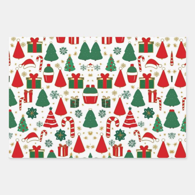 Festive Christmas Wrapping Paper Set of 3 (Front)