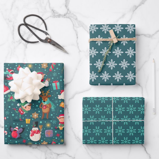 Festive Christmas Wrapping Paper Set of 3 (Front)