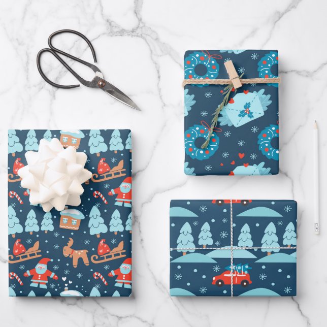 Festive Christmas Wrapping Paper Set of 3 (Front)