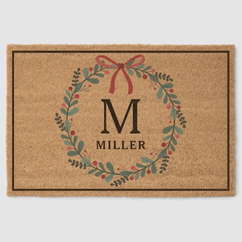 Festive Christmas Wreath Family Name Fiber Doormat Festive Christmas Wreath Family Name Fiber Doormat