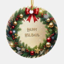 Festive Christmas Wreath Holiday Ornament