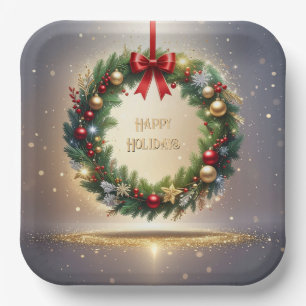 Festive Christmas Wreath Holiday Paper Plate