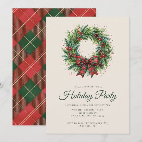 Festive Christmas Wreath Holiday Party Invitation