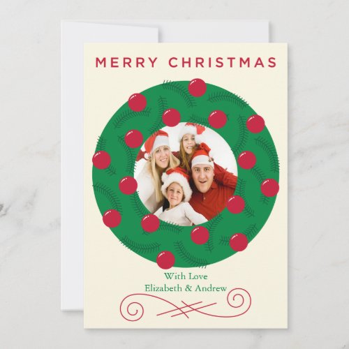 Festive Christmas Wreath Holiday Photo Card