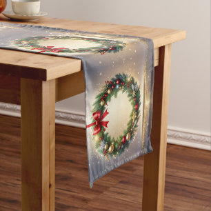 Festive Christmas Wreath Holiday Table Runner
