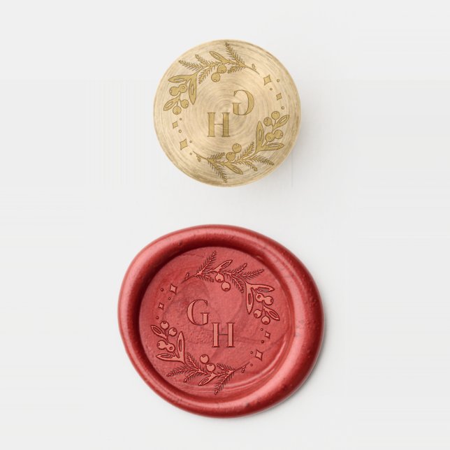 Festive Christmas Wreath Monogram Wax Seal Stamp (Stamped)