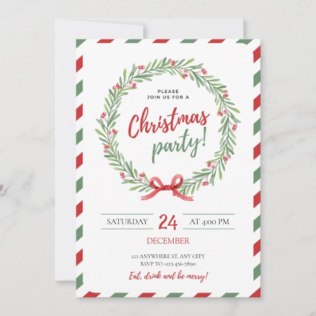 Festive Christmas Wreath Party Invitation (Front)