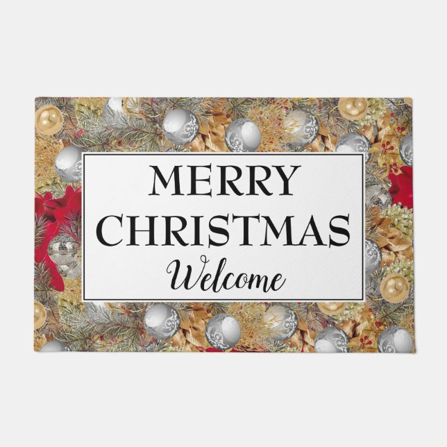Festive Christmas Wreath WELCOME Doormat (Front)