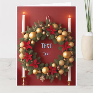 Festive Christmas Wreath With Candle Decorations Card