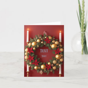 Festive Christmas Wreath With Candle Decorations Holiday Card