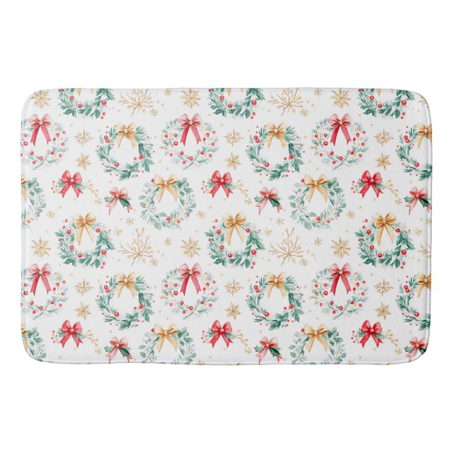 Festive Christmas Wreaths Bath Mat (Front)