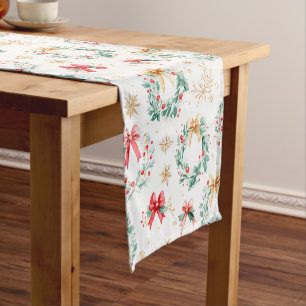 Festive Christmas Wreaths Short Table Runner