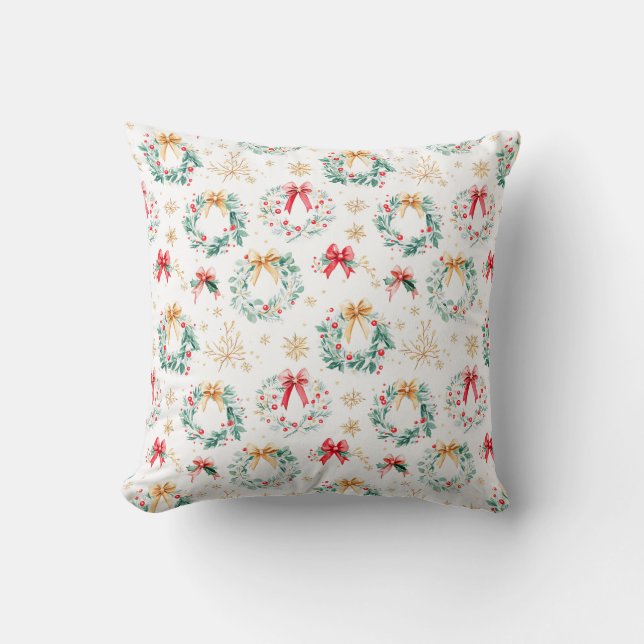 Festive Christmas Wreaths Throw Pillow (Front)