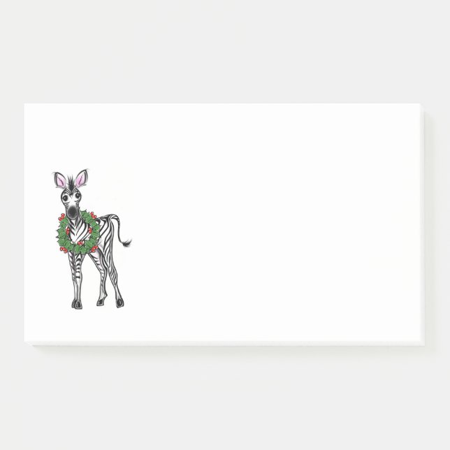 Festive Christmas Zebra, red green Holly wreath  Post-it Notes (Front)