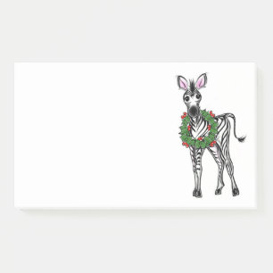 Festive Christmas Zebra, red green Holly wreath  Post-it Notes