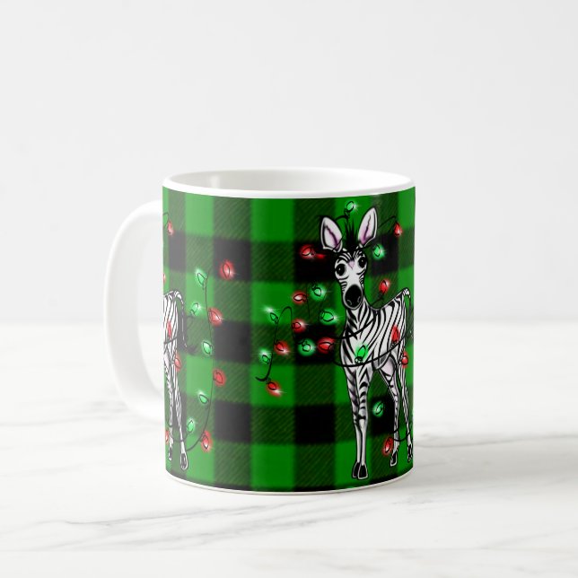 Festive Christmas Zebra, red green wreath Coffee Mug (Front Left)