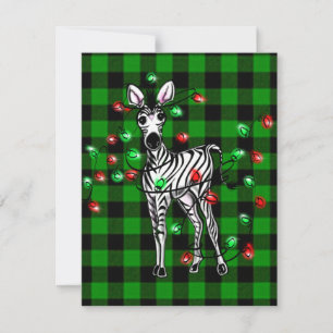 Festive Christmas Zebra, red green wreath Note Card