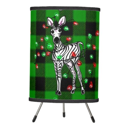 Festive Christmas Zebra red green wreath Tripod Lamp