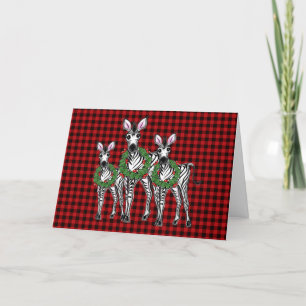Festive Christmas Zebras, red green wreath Holiday Card