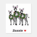 Festive Christmas zebras, xmas wreath, gray plaid Sticker