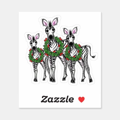 Festive Christmas zebras xmas wreath gray plaid Sticker
