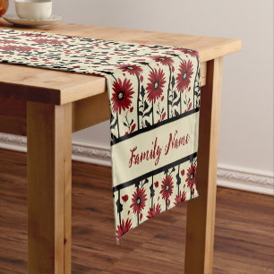 Festive Chrysanthemum and Holly Short Table Runner