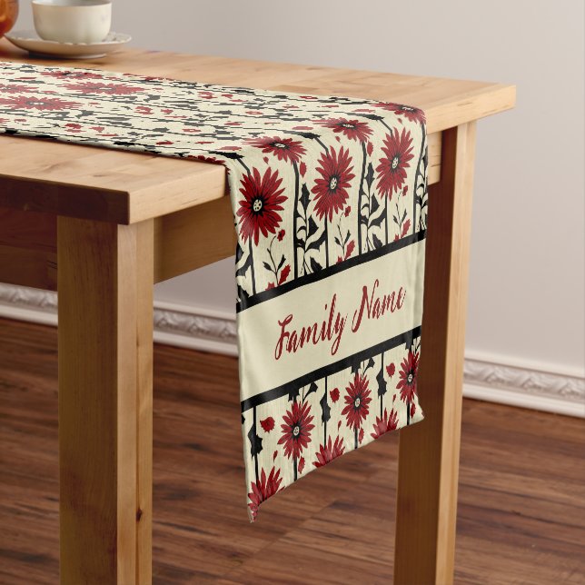 Festive Chrysanthemum and Holly  Short Table Runner (In Situ)