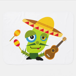 Festive Cinco de Mayo Cactus Mexican Cartoon Baby Blanket