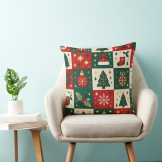 Festive Classic Christmas Patchwork Throw Pillow