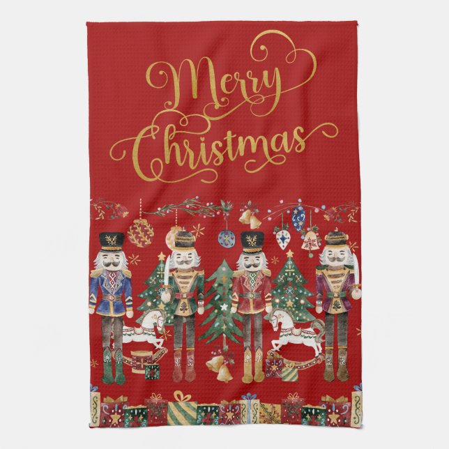 Festive Classic Nutcracker Soldiers Christmas Kitchen Towel (Vertical)
