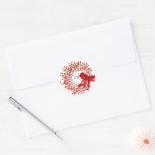 Festive Classic Red Berry Wreath Merry Christmas Round Sticker