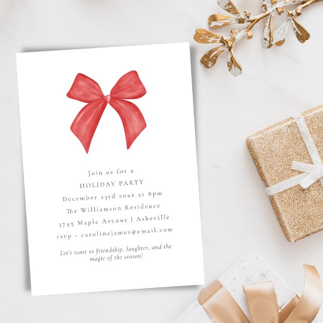 Festive Classic Red Bow Christmas Holiday Party Invitation (Creator Uploaded)