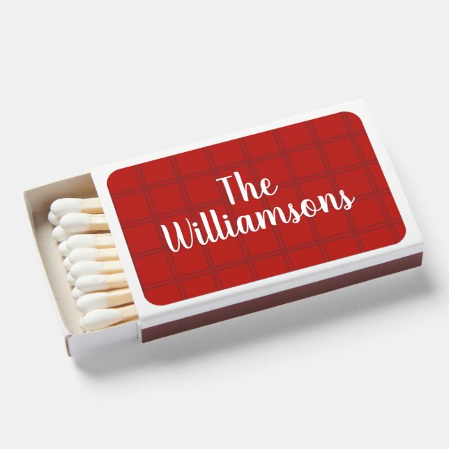 Festive Classic Red Check Family Script Name  Matchboxes (Front Open)