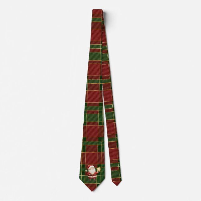 Festive Classic Red Green Gold Tartan Santa Claus Neck Tie (Front)