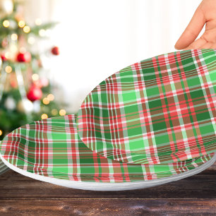 Festive Classic Red Green White Christmas Plaid Paper Plates