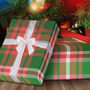 Festive Classic Red Green White Christmas Plaid Wrapping Paper