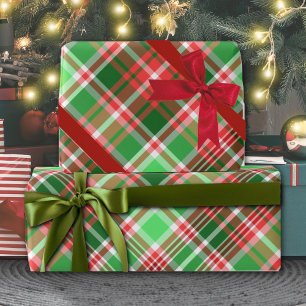 Festive Classic Red Green White Christmas Plaid Wrapping Paper