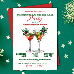 Festive Clinking Cocktail Glasses Christmas Party Invitation