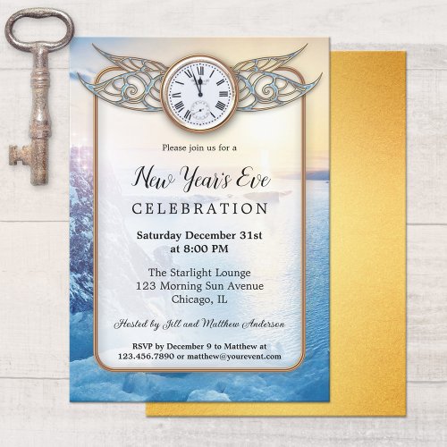 Festive Clock New Years Eve Party Invitation