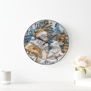 Festive clock with Santa and reindeer