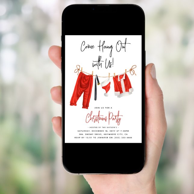 Festive Clothesline Come Hang Out' Christmas Party Invitation (Front Digital)