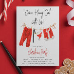 Festive Clothesline Come Hang Out' Christmas Party Invitation<br><div class="desc">Get ready to laugh and spread some cheer with our customizable christmas party invitations. Adorned with a whimsical clothesline filled with Santa's iconic attire, this modern design is sure to bring a smile to your face. Plus, our easy-to-use template allows you to personalize every detail, making it perfect for sending...</div>