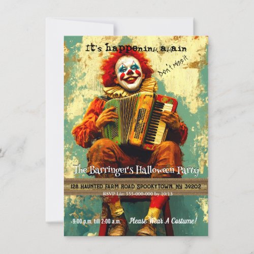 Festive Clown Halloween Costume Party Invitation