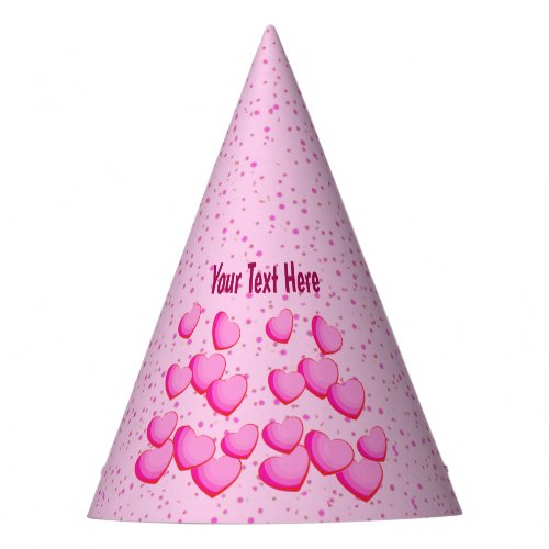 Festive Cluster of Hot Pink Hearts on Polka Dots Party Hat