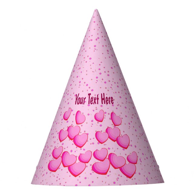 Festive Cluster of Hot Pink Hearts on Polka Dots Party Hat (Front)