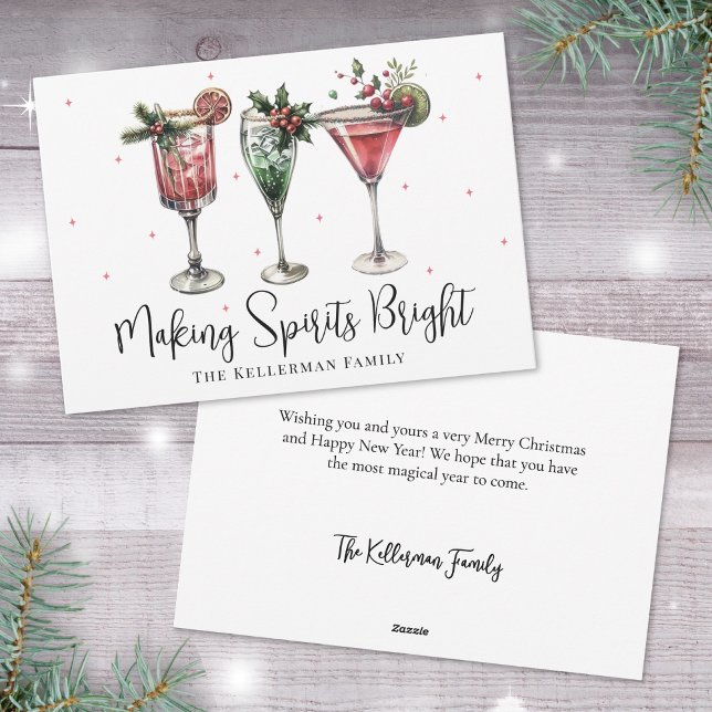Festive Cocktail Christmas Holiday Card (Festive Making Spirits Bright Christmas Holiday Card)